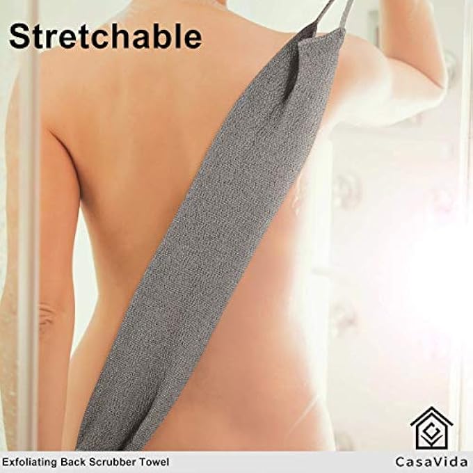 CasaVida Back Scrubber for Shower Exfoliating Body Scrubber Nylon Bath Towel Shower Back Washer Exfoliating Washcloth Rear Scrub Japanese Stretchable Pull Strap Wash Cloth Scrub Washcloth 2 Pack - Image 5